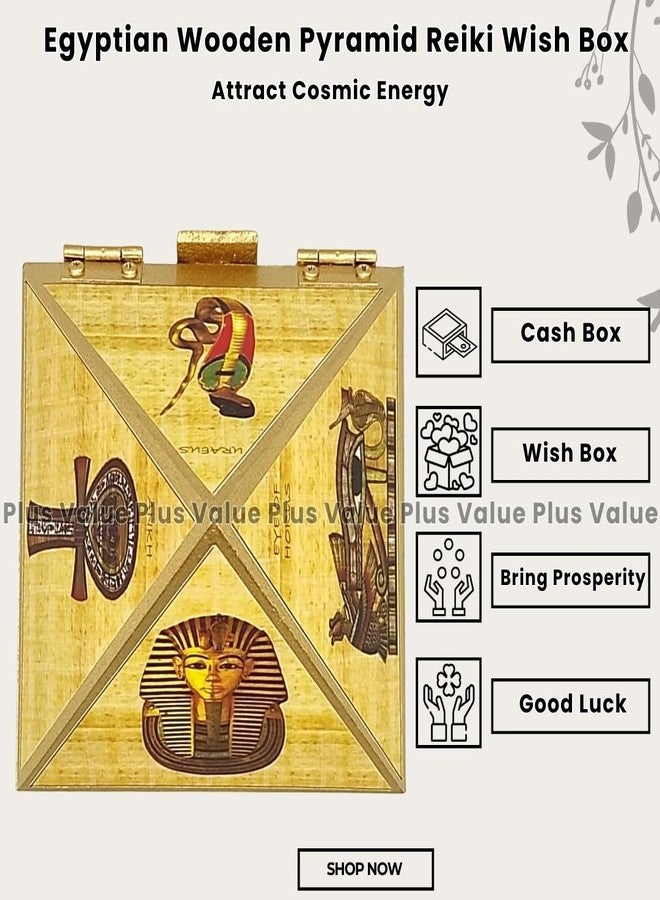 Plus Value Wooden Vastu Pyramid Wish Box | Money Attraction Cash Box with Egyptian Symbols | Reiki Healing Energy Wealth, Success & Prosperity | Feng Shui Decor for Home Office Temple | 4 Inch - Image 2